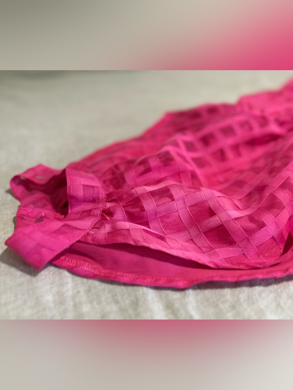Windowpane Chiffon Halter Maxi Dress in Fuchsia Pink - Women’s L - Picture 11 of 16